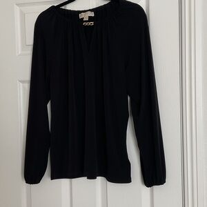 Michael Kors Black Long-Sleeve Blouse with Chain Detail